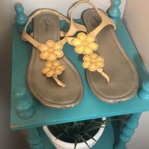 Yellow flower sandals with ankle strap